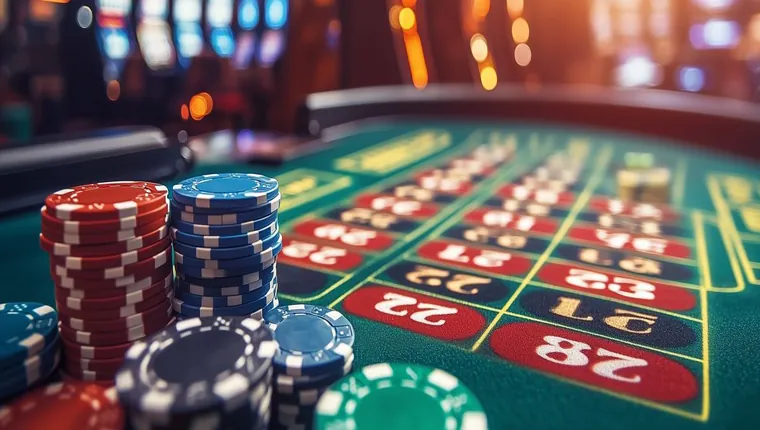 Live dealer blackjack table with cards and chips